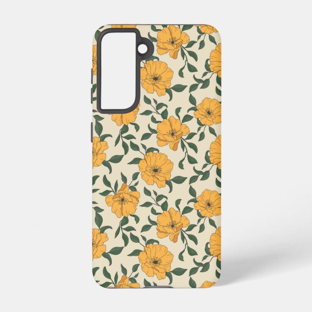 Orange Poppy Flower Pattern Samsung Galaxy S21 Case (Back)