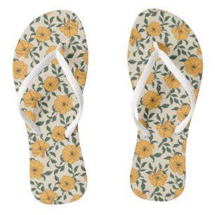 Orange Poppy Flower Pattern Thongs