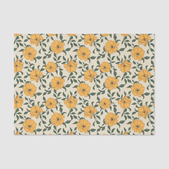 Orange Poppy Flower Pattern Tissue Paper (Front)