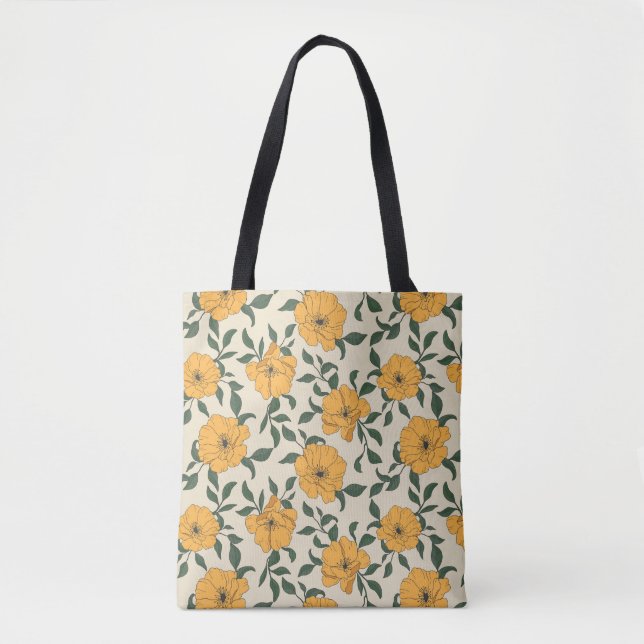 Orange Poppy Flower Pattern Tote Bag (Front)