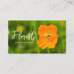 Orange Poppy Flower Summer Green Photo Florist Business Card