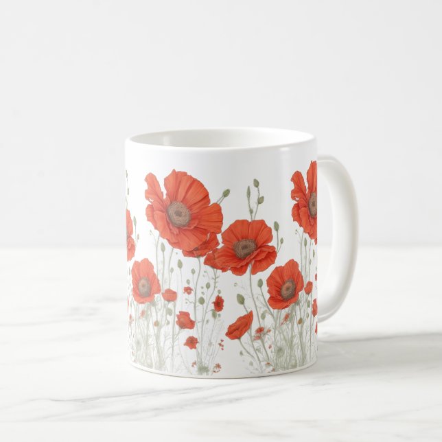 Orange Poppy Flowers Coffee Mug (Front Right)