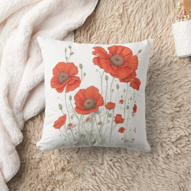 Orange Poppy Flowers Cushion (Blanket)