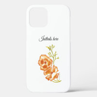 Orange poppy flowers green leaves monogram