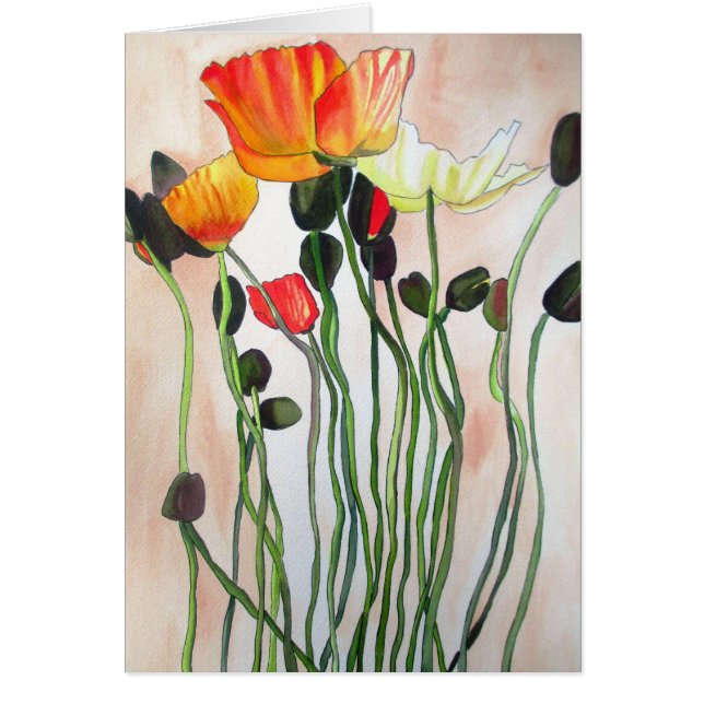 Orange Poppy flowers watercolor art (Front)