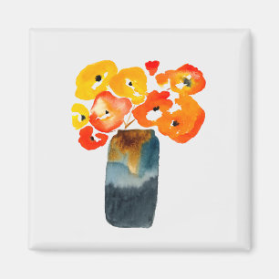 Orange poppy flowers watercolor magnet