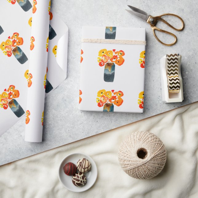 Orange poppy flowers watercolor wrapping paper (Crafts)