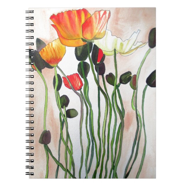 Orange Poppy flowers watercolour painting Notebook (Front)