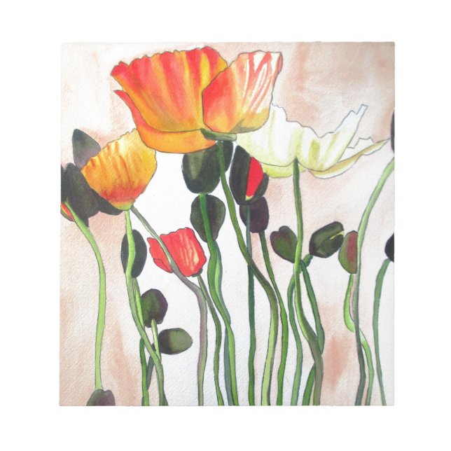 Orange Poppy flowers watercolour painting Notepad (Front)