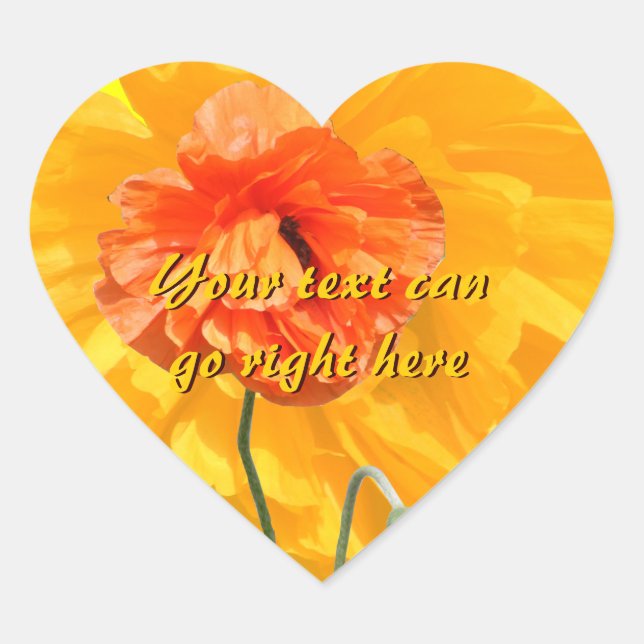 Orange Poppy Heart Stickers (Front)