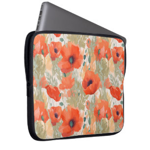 Orange Poppy Meadow Laptop Sleeve
