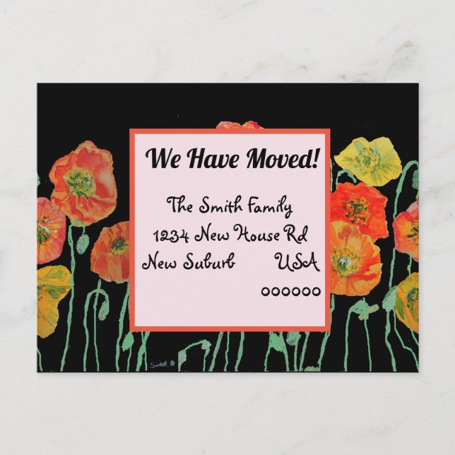 Orange Poppy New Address Postcard, We Are Moving Postcard (Front)