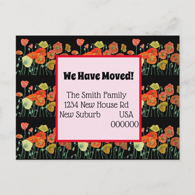 Orange Poppy New Address Postcard, We Are Moving Postcard (Front)
