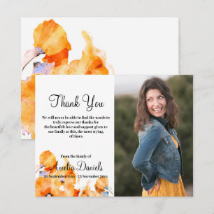 Orange Poppy Photo In Memory Thank You Card