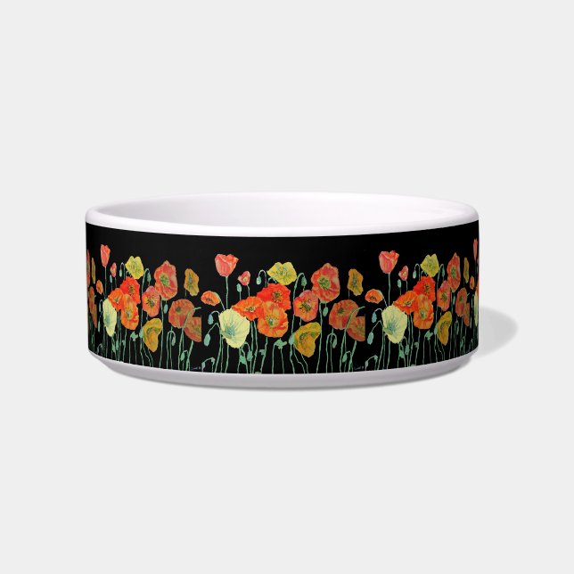 Orange Poppy pretty flowers floral Pet Drink Bowl (Front)