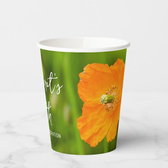 Orange Poppy Summer Flower On Green 50th Birthday Paper Cups (Left)