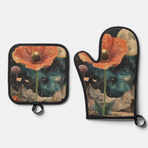 Orange Poppy Under Moonlight Oven Mitt & Pot Holder Set