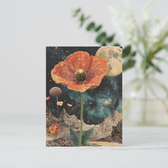 Orange Poppy Under Moonlight Postcard (Standing Front)