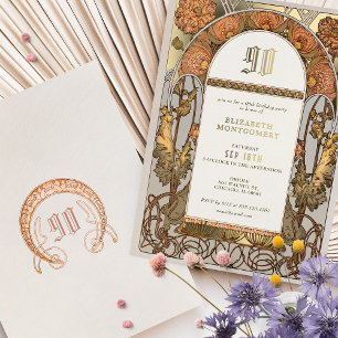 Orange Poppy Vintage Birthday Invite