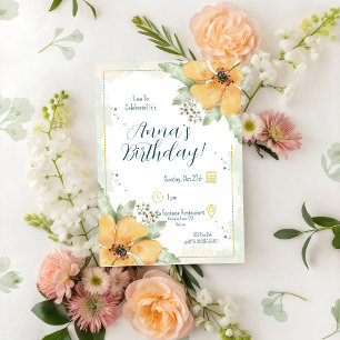 Orange Poppy Watercolour Florals Birthday Invitation