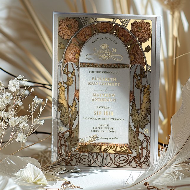 Orange Poppy Wedding Foil Art Nouveau Mucha (Creator Uploaded)