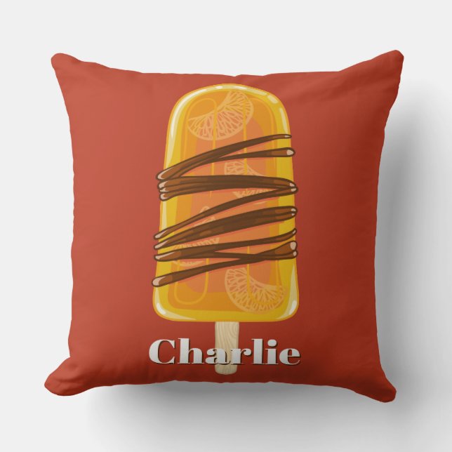 Orange Popsicle custom name & colour throw pillows (Front)