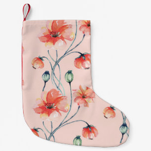 Orange Popy Watercolor: Vintage Floral Design Small Christmas Stocking