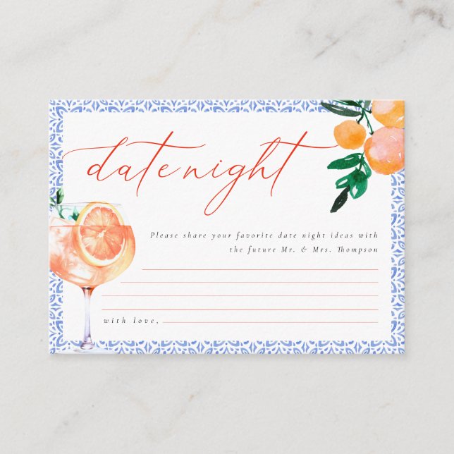 Orange Positano Italian Date Night Ideas Enclosure Card (Front)