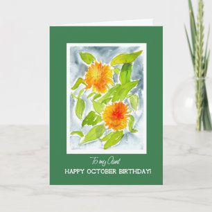 Orange Pot Marigolds for Aunt October Birthday Card