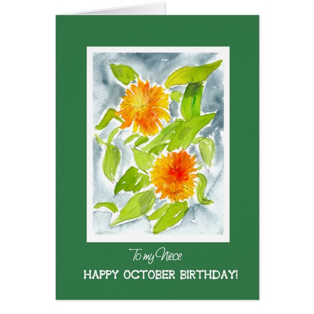 Orange Pot Marigolds Niece's October Birthday (Front)