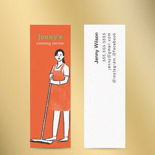 Orange Pretty Cartoon Maid House Cleaning Service  Mini Business Card