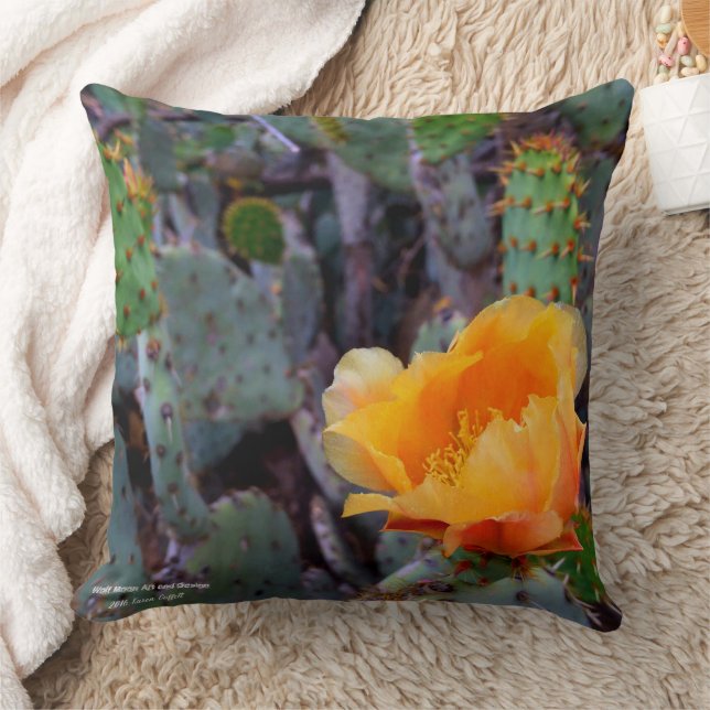 Orange Prickly Pear Cactus Flower Blossom Cushion (Blanket)