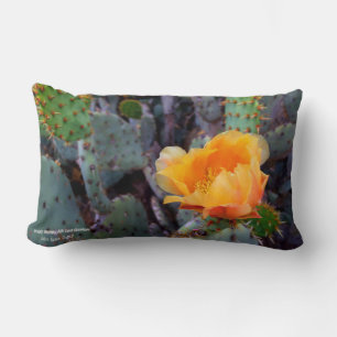 Orange Prickly Pear Cactus Flower Blossom Lumbar Cushion