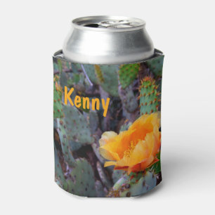 Orange prickly pear opuntia cactus flower photo can cooler