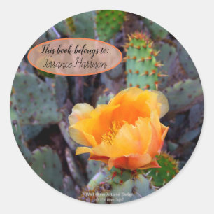 Orange prickly pear opuntia cactus flower photo classic round sticker
