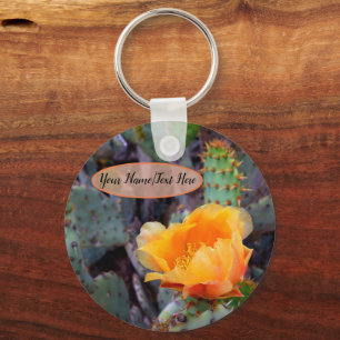 Orange Prickly Pear Opuntia Cactus Flower Photo Key Ring