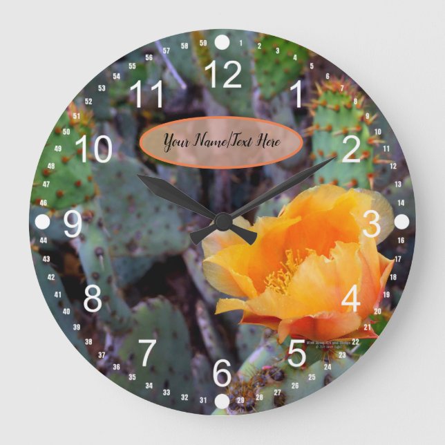 Orange Prickly Pear Opuntia Cactus Flower Photo Large Clock (Front)