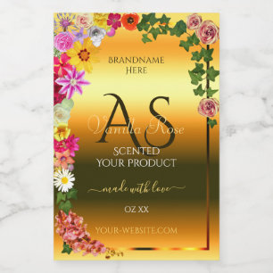 Orange Product Label Colourful Flowers and Initial
