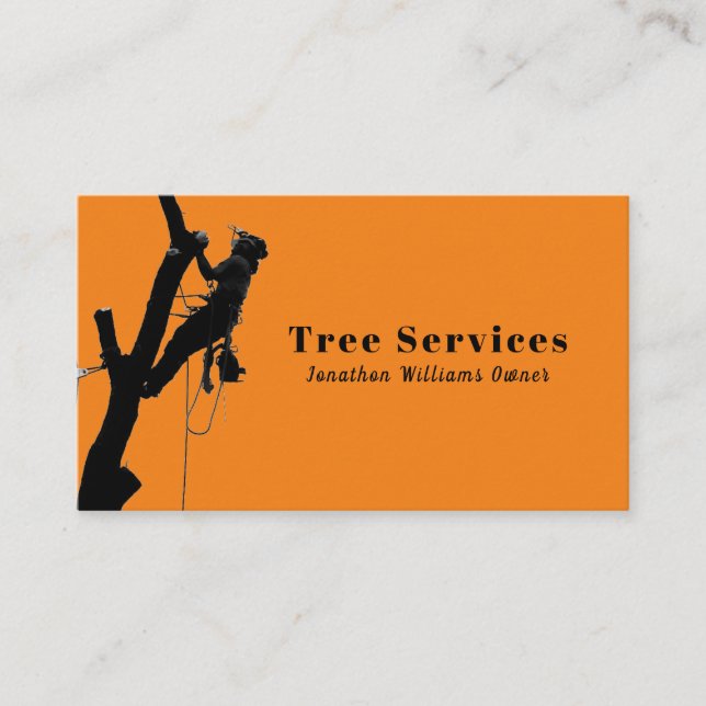 Orange Professional Tree Trimming Service Business Card (Front)