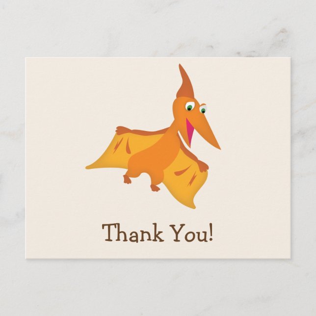 Orange Pterodactyl Dinosaur Thank You Postcard (Front)