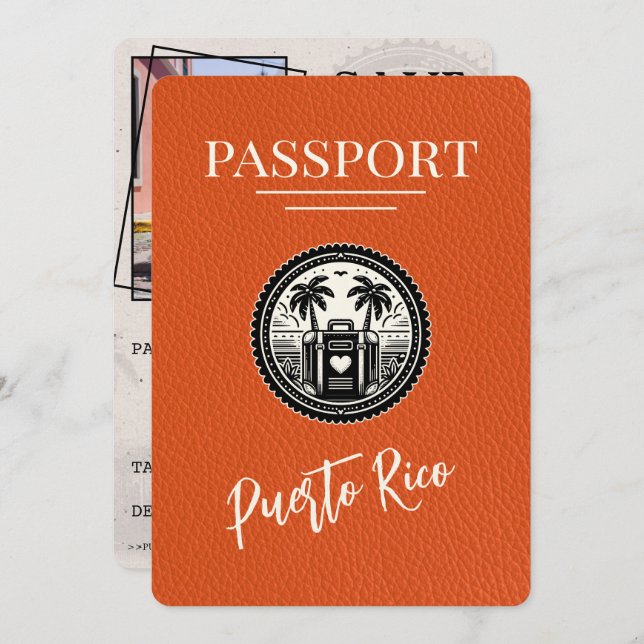 Orange Puerto Rico Passport Save The Date (Front/Back)