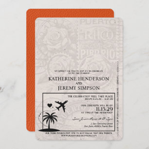 Orange Puerto Rico Passport Wedding Invitation