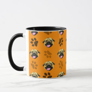 Orange Pug And Paw Print Mug