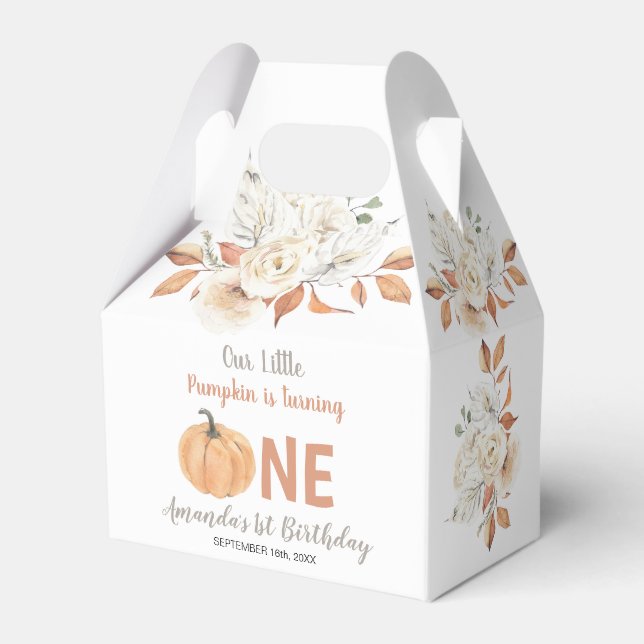 Orange Pumpkin 1st Birthday Rustic Floral Favour Box (Front Side)