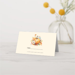 Orange Pumpkin and Flowers Autumn Place Card
