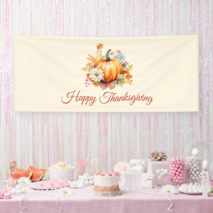 Orange Pumpkin and Flowers Autumn Thanksgiving Banner