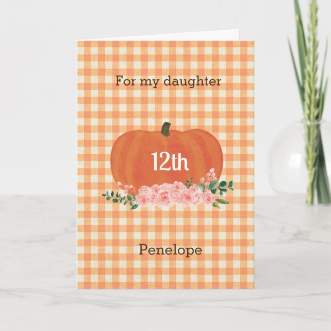 Orange Pumpkin Autumn 12th Birthday Card (Front)