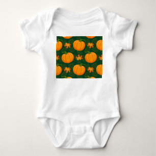 Orange Pumpkin Autumn Leaves Pattern Baby Bodysuit