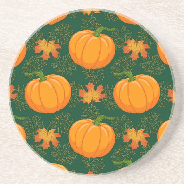 Orange Pumpkin Autumn Leaves Pattern Coaster (Front)