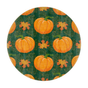 Orange Pumpkin Autumn Leaves Pattern Cutting Board